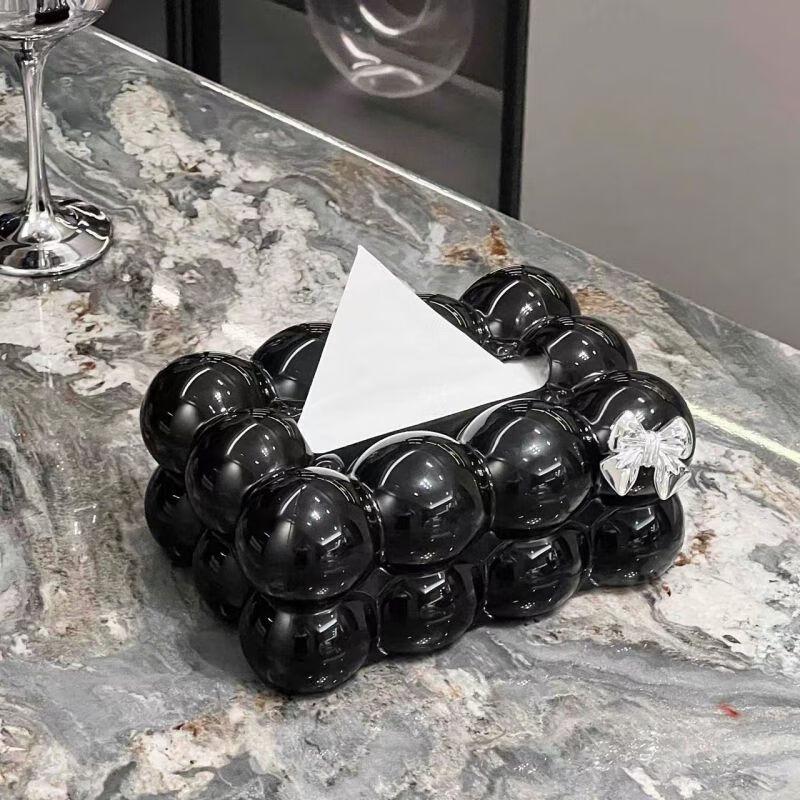 Qianxing Ceramic Cheese Tissue Box, Black with Bow