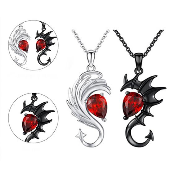 1 par Ängel och Djävul Halsband Par Matchande Halsband Ängel och Djävul Ving Hängen Halsband Matchande Smycken Gåvor till Henne Honom Alla Hjärtans Dag