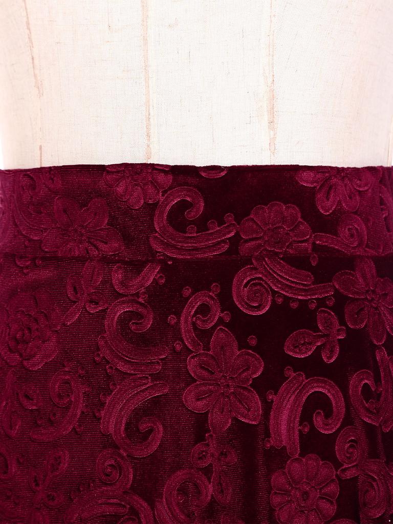 Women Retro Floral Print Skirt Elastic Waistband Solid Color Vintage Style for Wedding Party Banquet