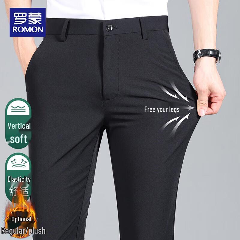 

ROMON Men s Straight-Leg Business Casual Stretch Trousers 40
