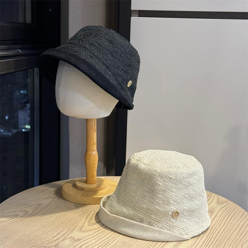Summer Simple Dome Short Brim Sun Hat Breathable and Versatile Fashion Crimped Knitted Basin Hat Women's Travel Sun Hat