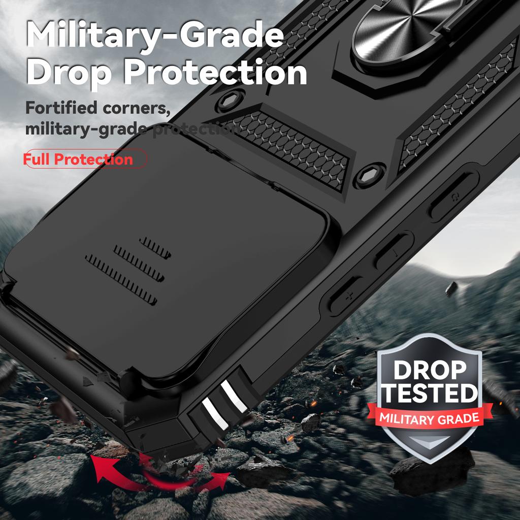 Armor Stoßfeste Handyhülle Für Xiaomi 15T Pro Metallringhalter Schiebe-Push-Fenster Kameraobjektivschutz Schutzrückseite