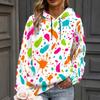Women Plus Size Colorful Paint Splash Print Long Sleeve Drawstring Hoodie With Kangaroo Pocket