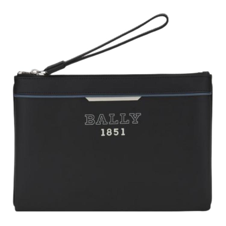Bally Letter Print Zipper Closure Simple Fabric With Leather Wristlet Clutch Men Clutch Black 6302609 Basic Set (Bag+Dust Bag)