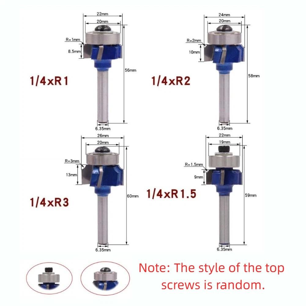 R1 R2 R3 Woodworking Milling Cutter 6.35mm Shank Classical Cutter Bit Round Router Bit  Furniture