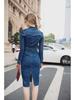 2017 Autumn European & American Slim Fit Lapel Mid-Length Denim Dress