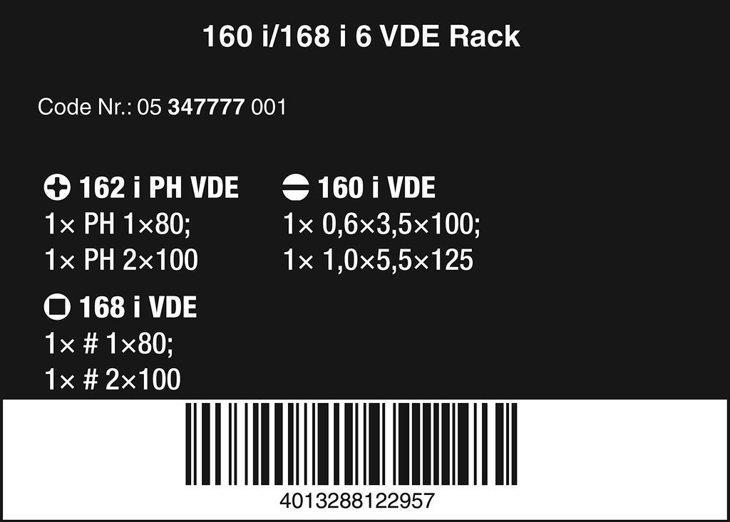 Wera 05347777001 Kraftform Plus 160i 168i 6 Insulated Professional Screwdriver 6 Pieces / / Set,