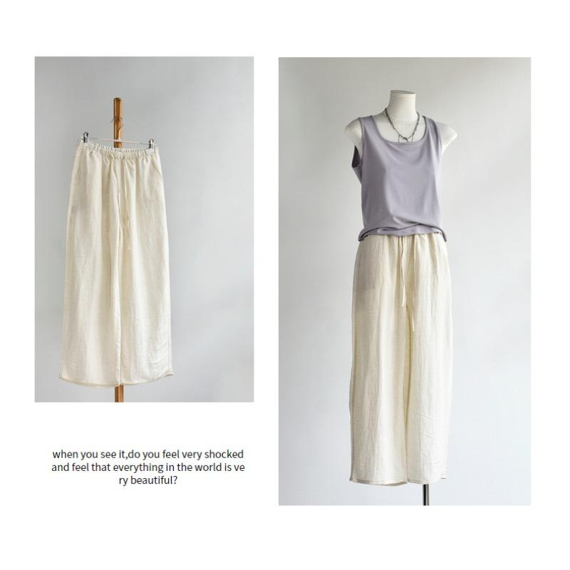 

[Tencel linen thin pants] Small summer women s clothing new loose casual nine-point wide-leg pants linen pants women m（ 40-50kg ）
