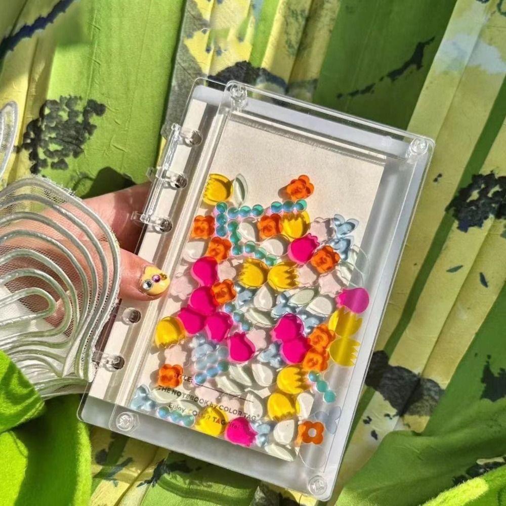 Flowing Flower/Heart Binder Notebook Color Transparent Cover Diary Book Loose Leaf Book  Gift