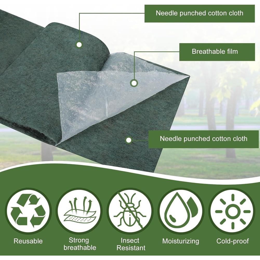 Cold Protection Band 2 Rolls Breathable and Reusable Wraps for Trees and Plants to Shield Against Frost and Maintain Moisture
