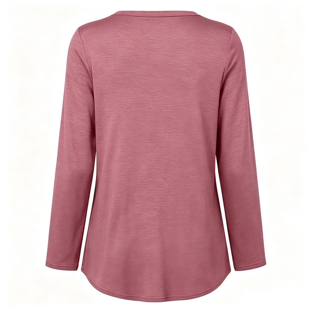 Women's Casual Long Sleeve Shirt with Pleated V-Neck for Everyday Wear