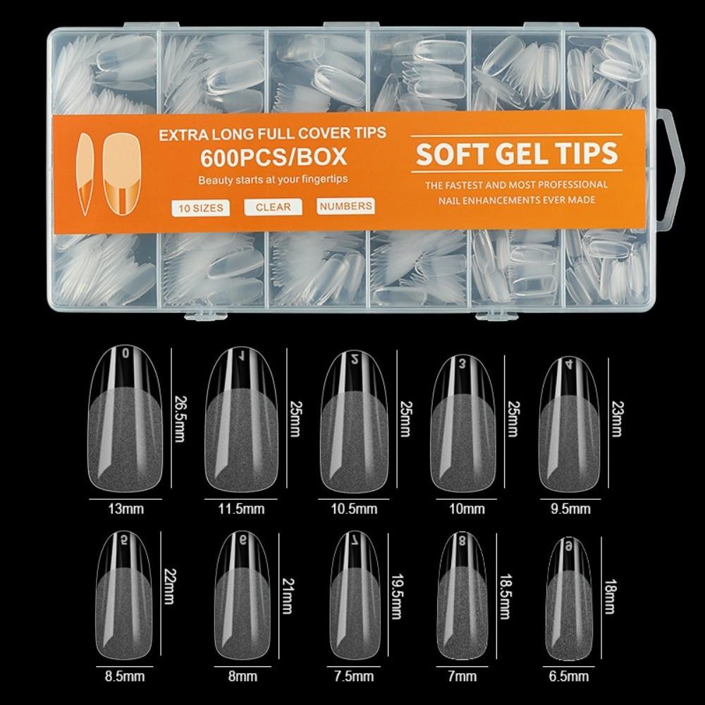 600pcs Ultra-Thin Short Nail Tips No-Trace Short Square Coffin Almond Shape Half Cover False Tips Clear Extension Nail Tips DIY