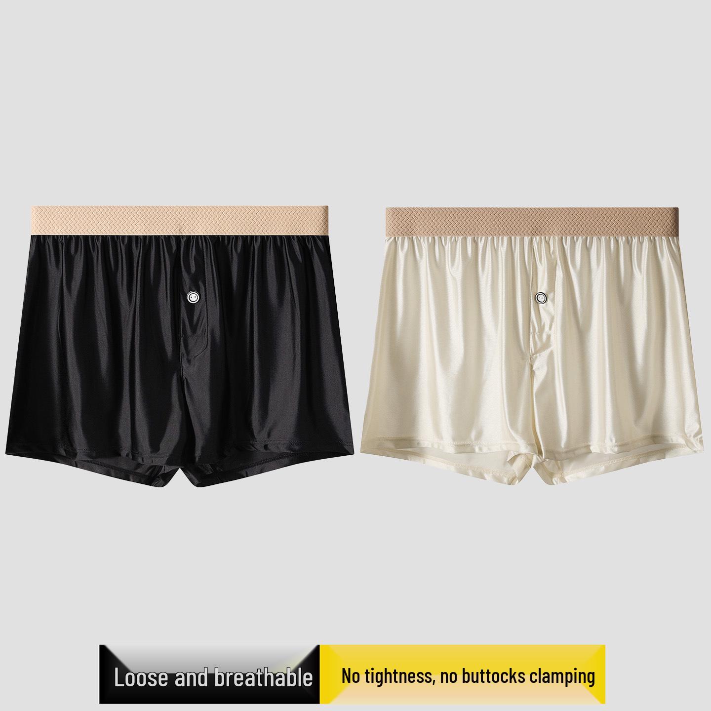 

Чоловічі боксери з крижаного шовку та атласу спортивні великих розмірів XXL (180-210 Jin) чорний/бежевий