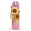1PC Single Sunflower Watercolor Flower Print 750ml Color Plastic Sports Water Bottle Leakproof Flip Straw Lid Suitable for Sports Office Home Use