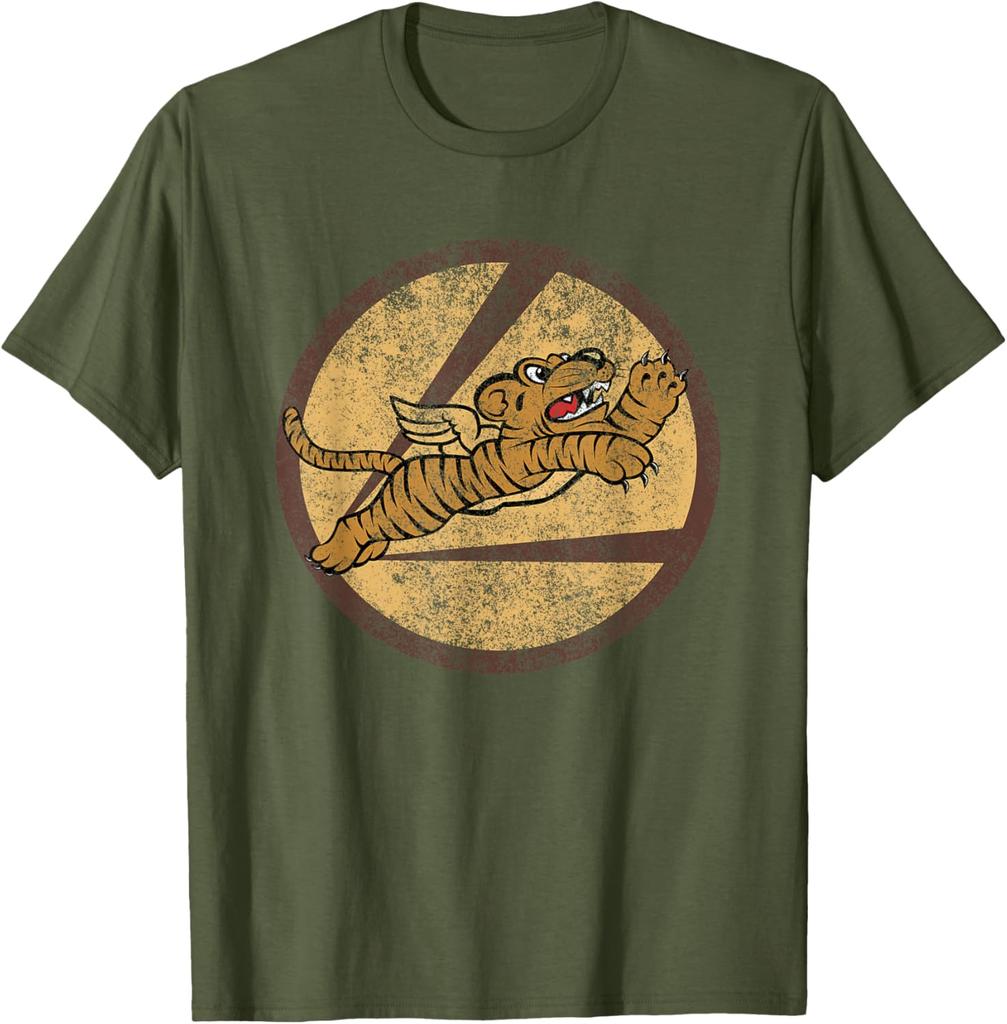 Vintage WW2 AVG Tigers Squadron Pilot Flying Patch TShirt 100 Cotton ONeck Short Sleeve Summer Casual Mens Tshirt Streetwear