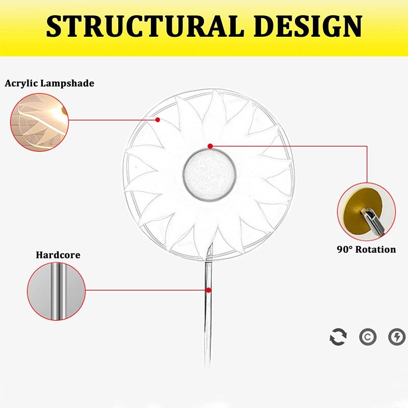 Metal Table Lamp Creative Sunflower Windmill Desk Light Bedside Atmosphere Night Light 3 Color Dimming Bedroom Decoration Lamp