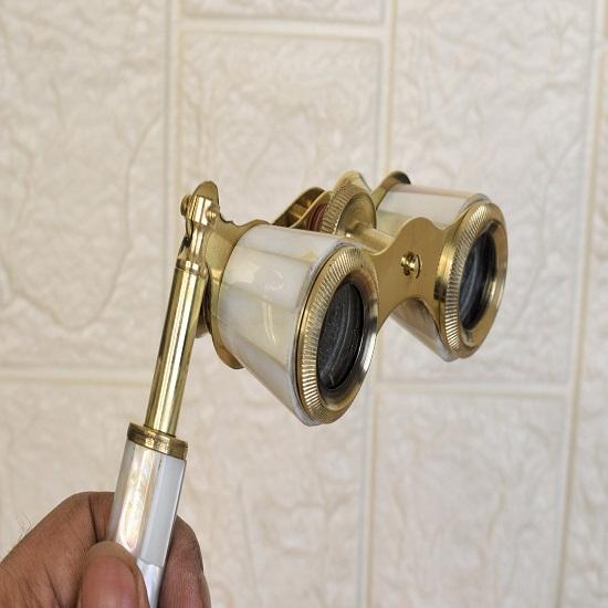 Mosiężne lornetki, lornetki operowe z wzorem z masy perłowej, regulowana ostrość i uchwyt