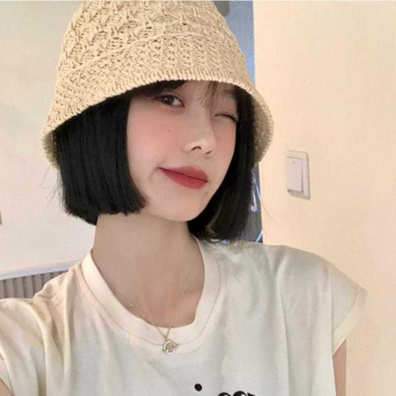 Hat Summer Women's Summer New Knitted Hollow Bucket Hat Showing Face Small Bucket Hat Sunscreen Visor