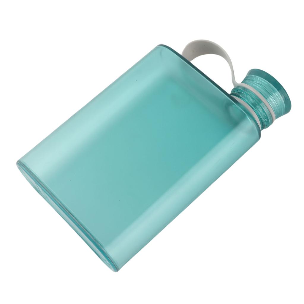 Flat Water Bottle Plastic Leak Proof Transparent Square Portable Paper Water Bottle 380ml Blue