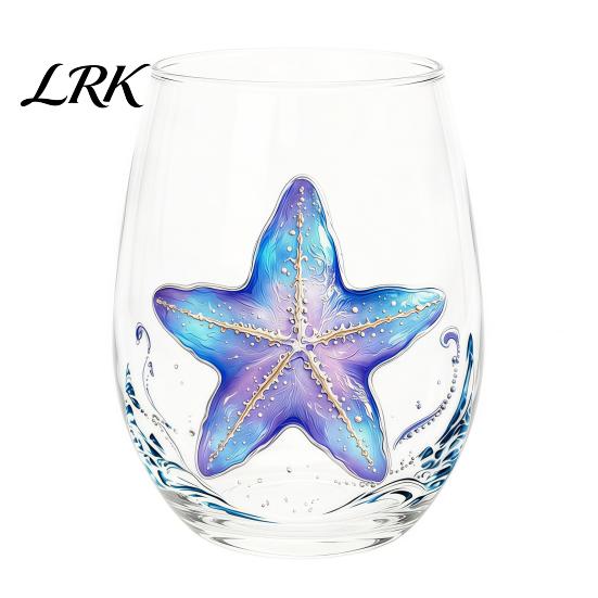 Küstendesign Tumbler Handgefertigter Glasbecher, Einzigartiger Aufdruck mit Meerestier-Motiv für Eiskaffee Cocktails Bar Tumbler, Dekorative Glasware Nautisch