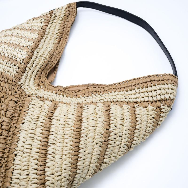 Shoulder Paper Rope Straw Woven Bag Large Capacity Handmade Magnetic Buckle Woven Bag Seaside Vacation Shoulder Tote Bag