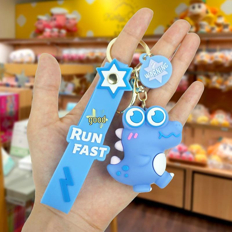 Cartoon Dinosaur Keychain Pendant - Cute PVC Figurine for Bags and Cars синий
