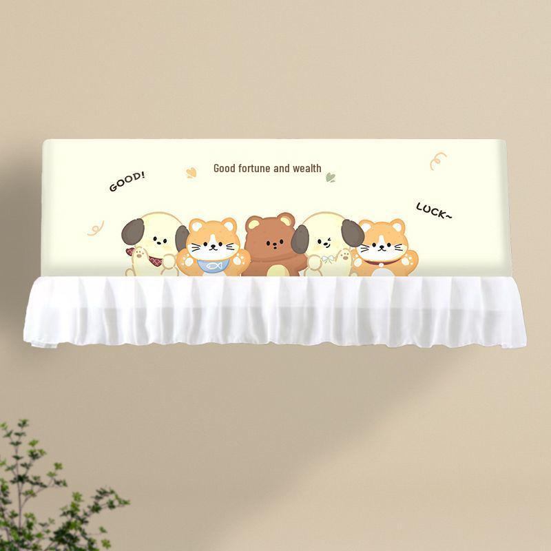 Air Conditioner Wind Deflector: Prevents Direct Blowing with Cute Print, Fits Hanging Units, Fully Enclosed Dust Cover Included.