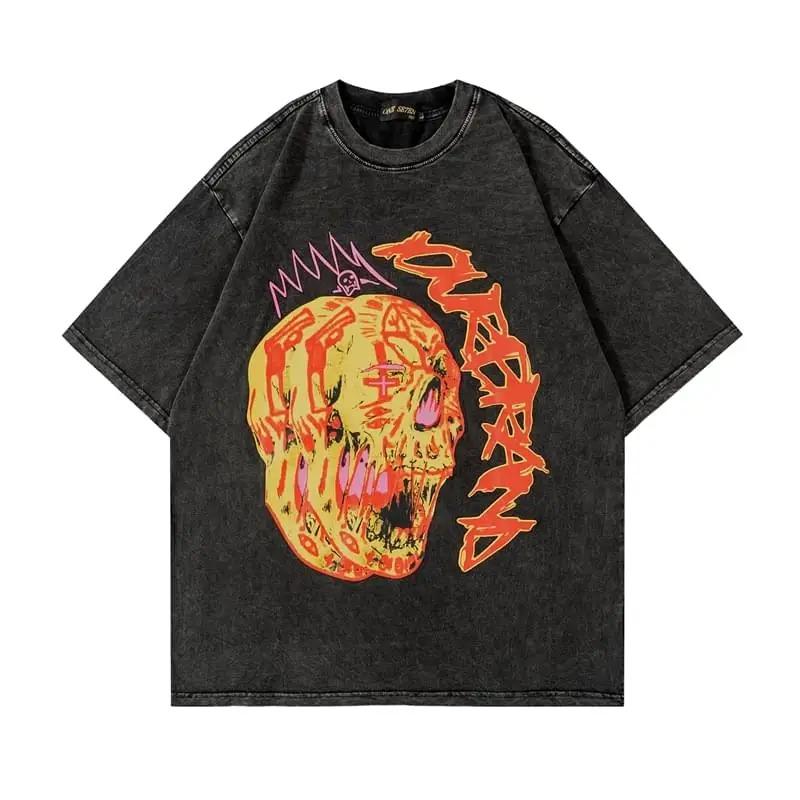 Summer Men Washed Vest Vintage T Shirt Gothic Tshirts Streetwear Punk Sleeveless Vest Top Y2k Short Sleeve Shirt