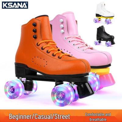 Breathable, Wear-Resistant Double Row Roller Skates with Flashing Wheels for Adults and Kids