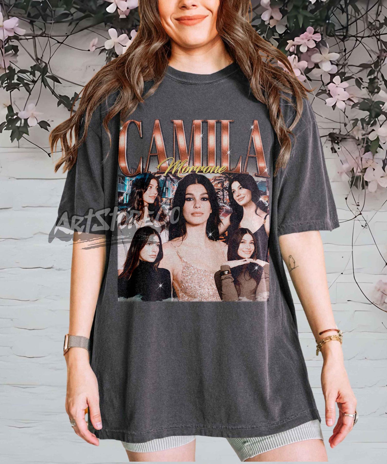 Camila Morrone Retro Collage Graphic Tee, Vintage Inspired Apparel L