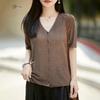 Women's Lightweight Tencel-Linen V-Neck Short Sleeve Knit Cardigan Tee