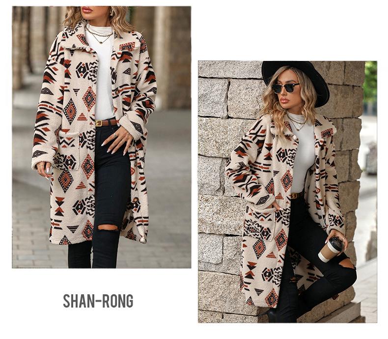 2023 Velvet Ethnic-Style Single-Breasted Long Plush Coat for Women - Autumn/Winter European & American Fashion