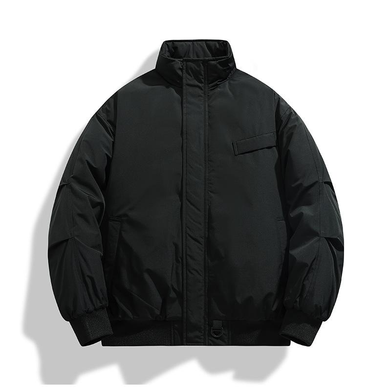 Einfache Baumwolljacke mit Stehkragen in Unifarbe für Herren, Neuer Stil, Jacke, Oberteil, Locker, Baumwolljacke, Verdickt