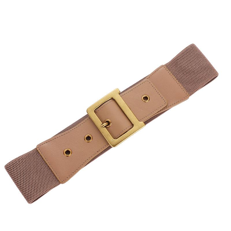 Meier Elastic belt - versatile decorative dress belt - top grain leather хаки