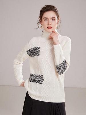 Retro Heavyweight Cashmere Cable-Knit High Neck Pullover Sweater for Women - Autumn/Winter Collection