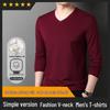 Hengyuanxiang Men's Silk Blend V-Neck Long-Sleeve T-Shirt