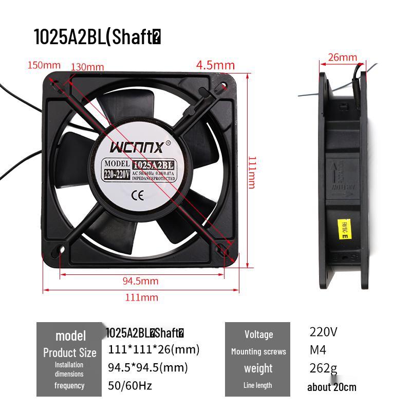 220V AC Small Axial Exhaust Fan with Distribution Box for Industrial Cabinet Cooling (12038 8025)