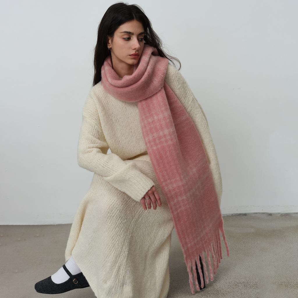 Homemade circle yarn retro blue-red plaid scarf women's winter atmosphere shawl scarf