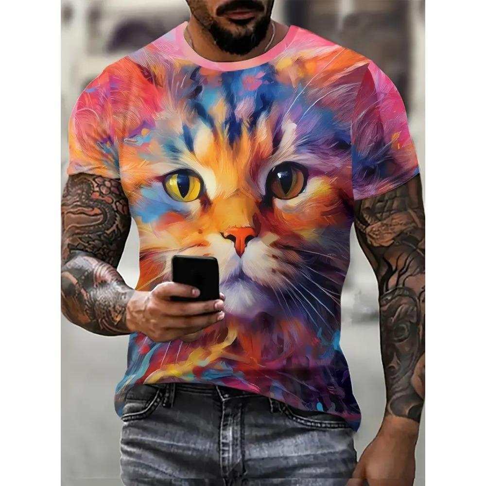 Casual Fashion Trend Cartoon Pattern 3D Printed Men's Short Sleeved Round Neck T-shirt