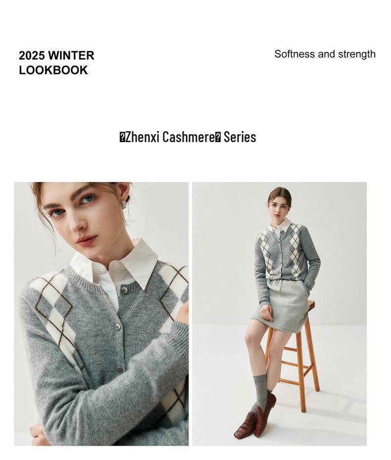 Women's Retro Rhombus Plaid Cashmere Cardigan Coat - Autumn/Winter Thick Knit Sweater