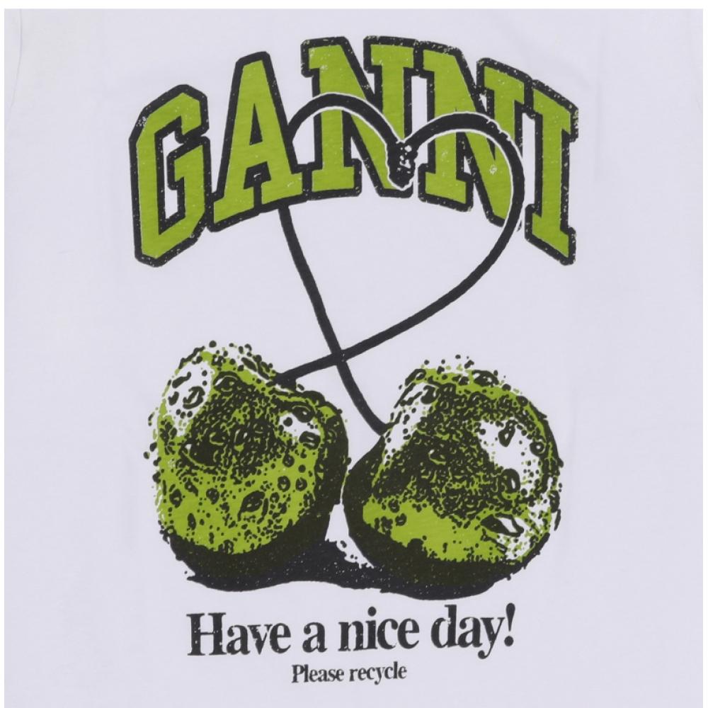 Ganni Zelené Třešňové Logo Potisk Dámské Tričko T4291 151