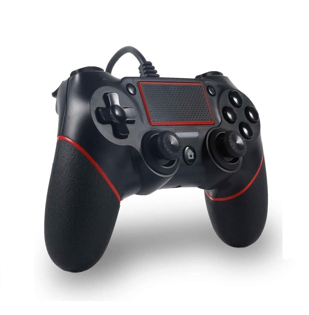 Kabelgebundener PS4 Controller, PlayStation 4 Dual Vibration Shock Joystick Gamepad für PS4/PS4 Slim/PS4 Pro und PC (Schwarz Rot)