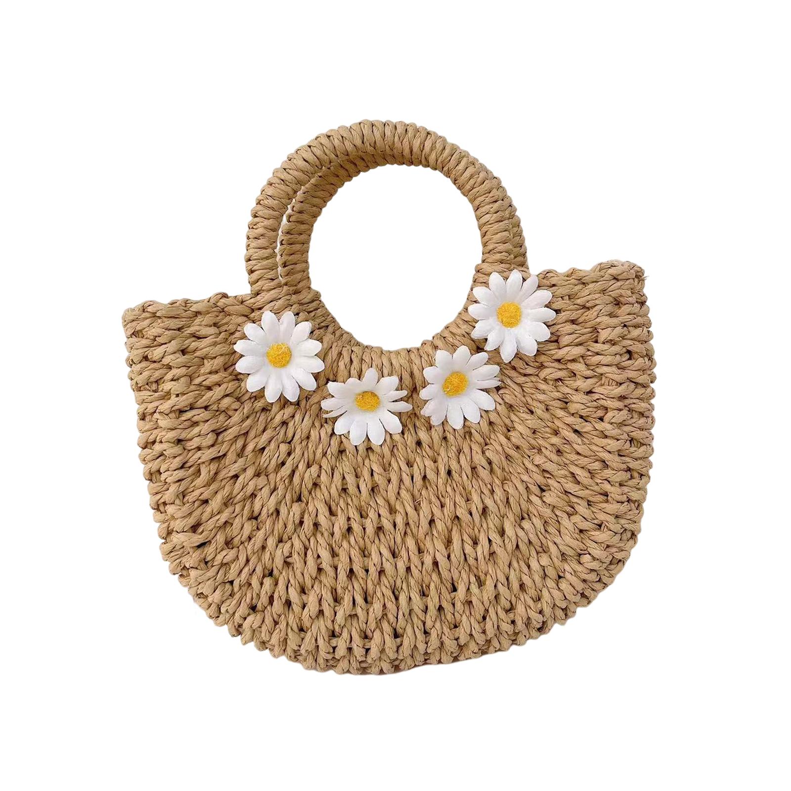 Bohemian Woven Handbag Fashion Top Handle Beach Tote Bag Purse Drawstring Closure Shoulder Bag Casual for Vacation Picnic Travel