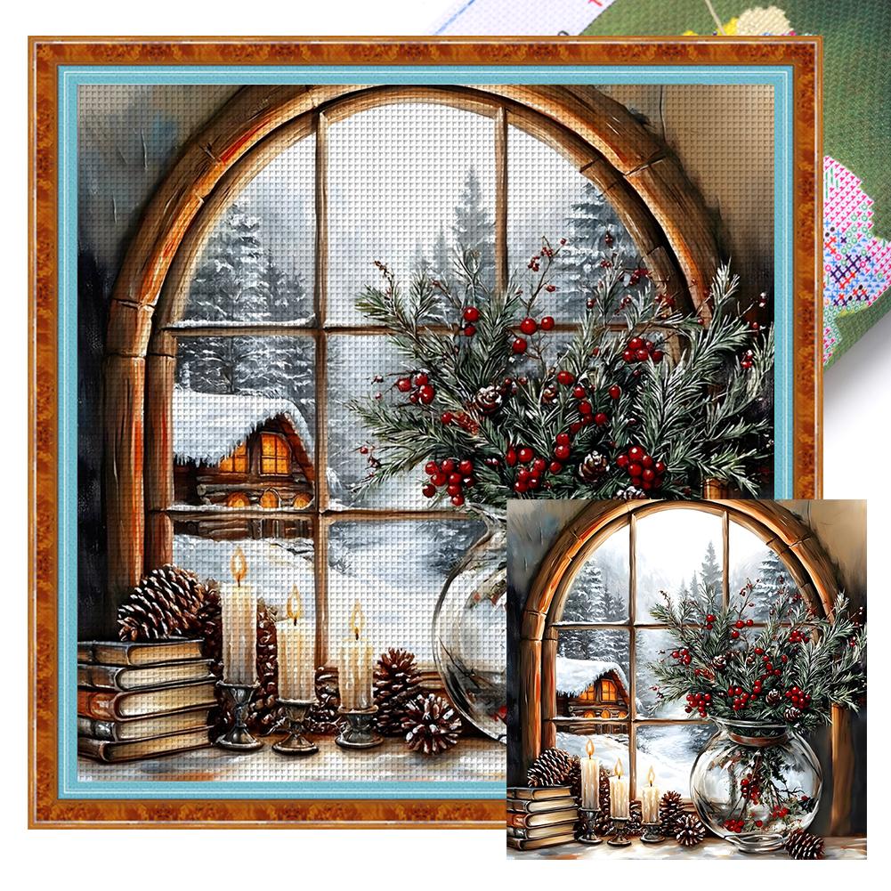 Full Embroidery Eco-cotton Thread 11CT Printed Window Scenery Cross Stitch Kit