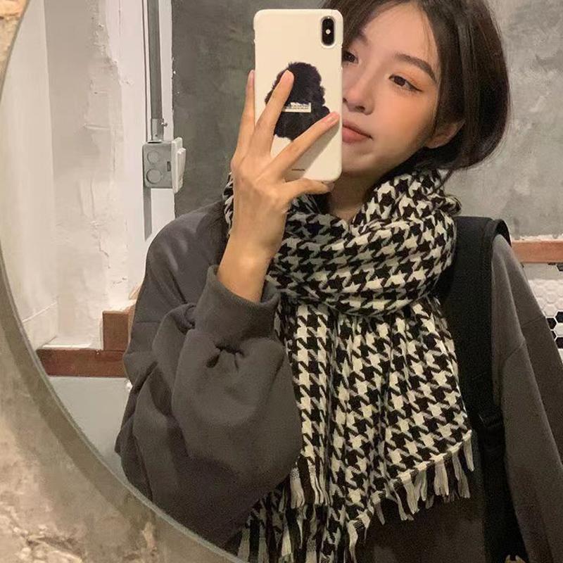 

Новый осенне-зимний шарф-сетка «Тысяча птиц» для женщин в корейском стиле, утолщенный, теплый и универсальный, вязаный в сетку