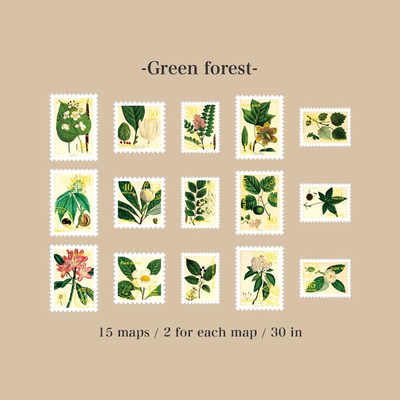 6style 30 Pcs Travel Philatelic Stamp Decorative Gold Stickers DIY Scrapbook Label Diary Stationery Album Journal Sticker