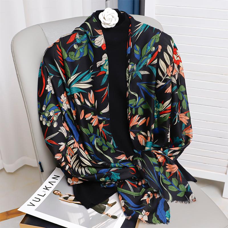 Printed Cotton Linen texture Scarf for Women Soft Breathable Summer Beach Hijab with Tassels Lightweight Sunscreen Wrap