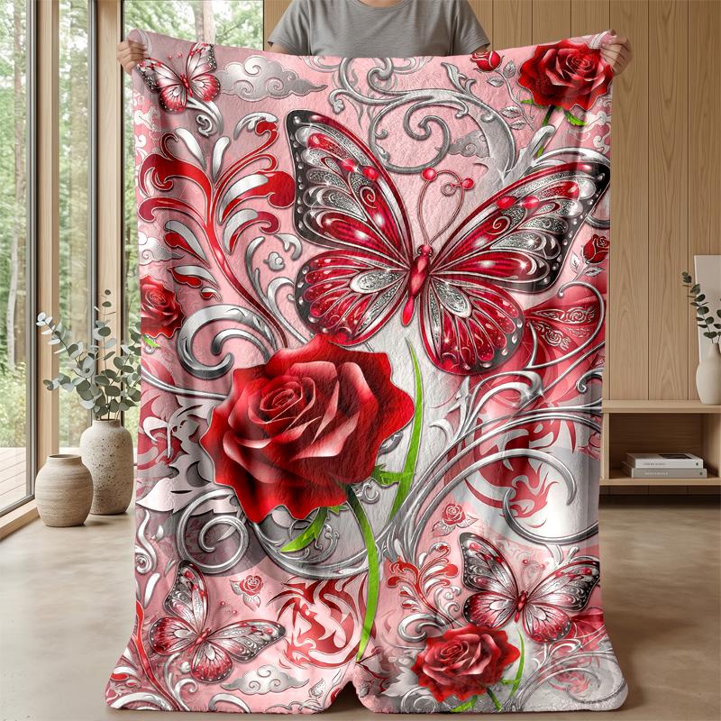 Elegant Rose Arch Design Theme blanket Lightweight Warm Flannel Blanket Decorative Throw Blanket for Home Decoration