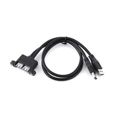 Combo Dual USB 3.0 Male To Female Extension Cable with Screw Socket Panel Mount Holes