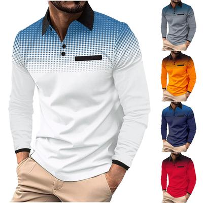 Men's Long Sleeve Polo Shirt Printed Dot Lapel Sports Tops Fashion Sweatshirt